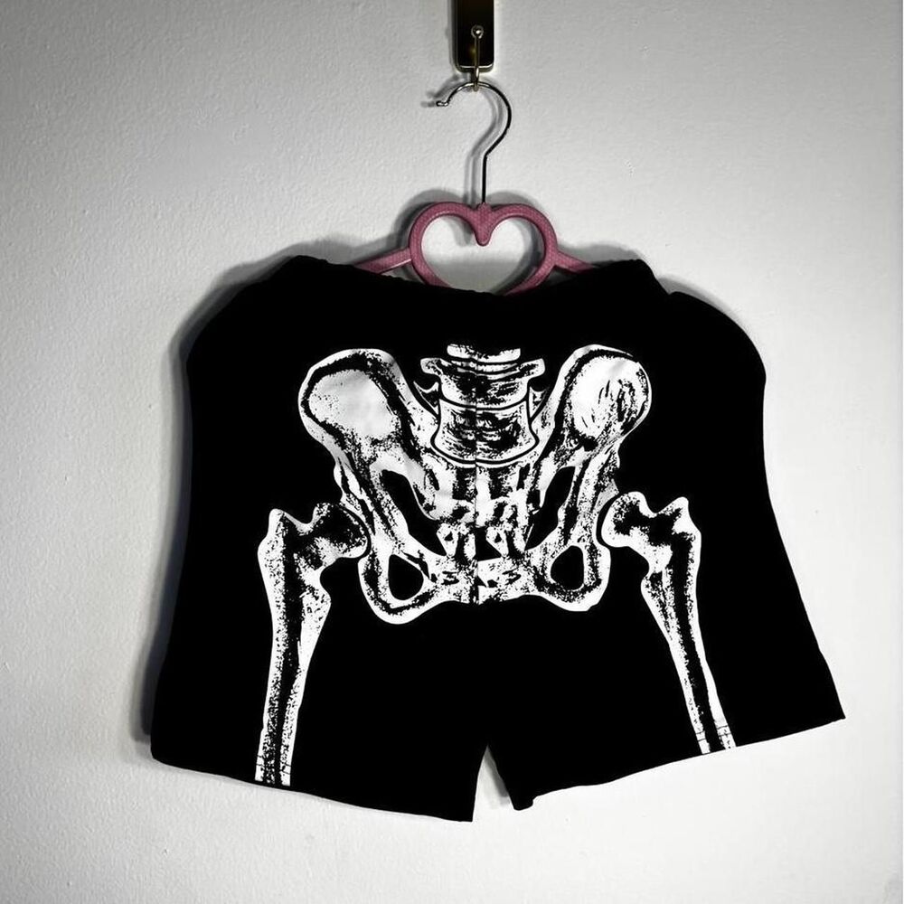 Black X-Ray Pelvis Bone Print Shorts Size S/XS — Goth Weirdcore Streetwear